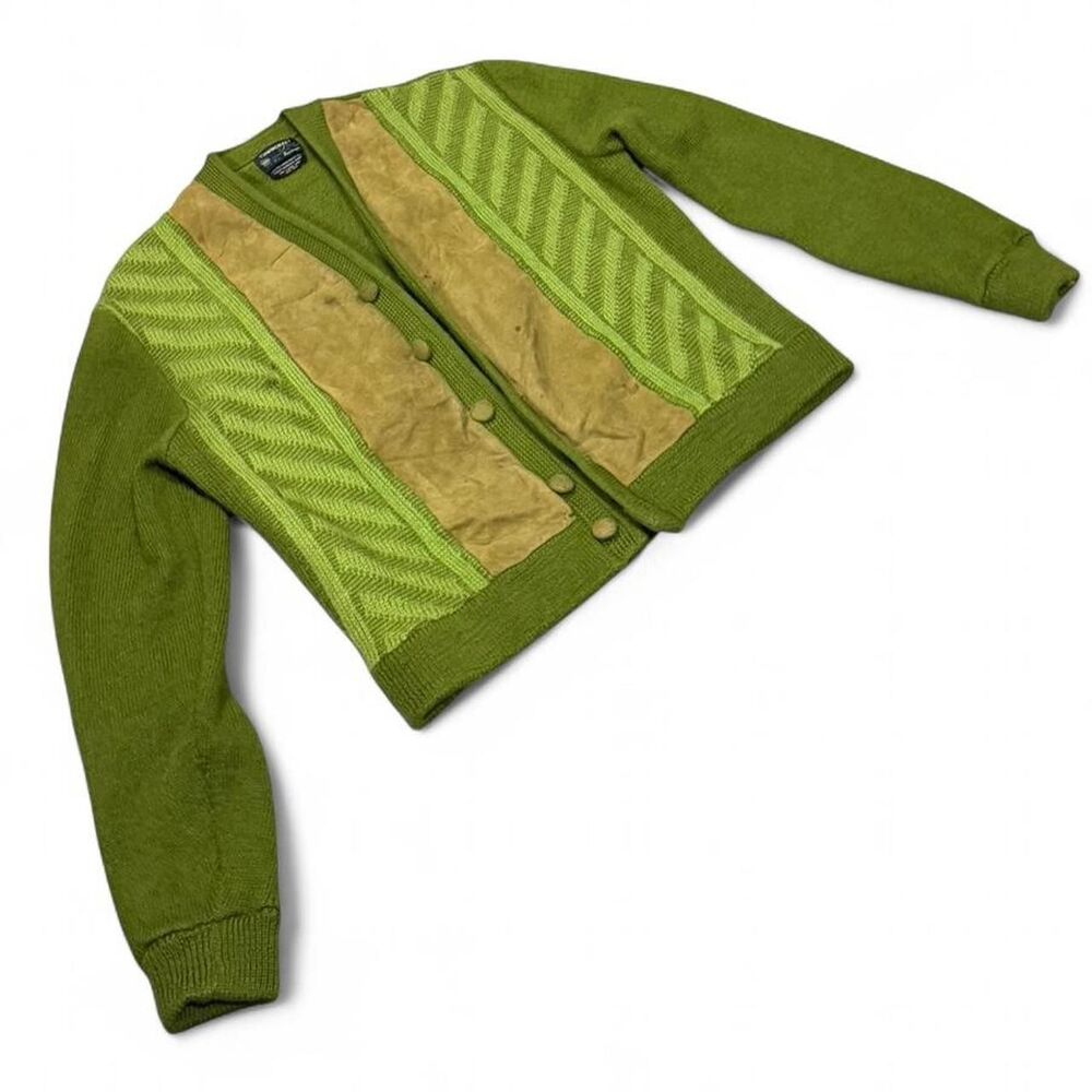 Town Craft Green vintage 100% 2 ply vintage worsted wool cardigan